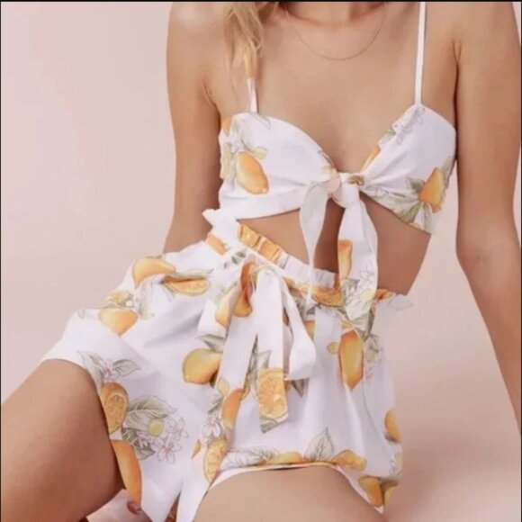For Love And Lemons Tops - For Love And Lemons Limonada Set Bra Crop Top Matching Relaxed Shorts Pockets S